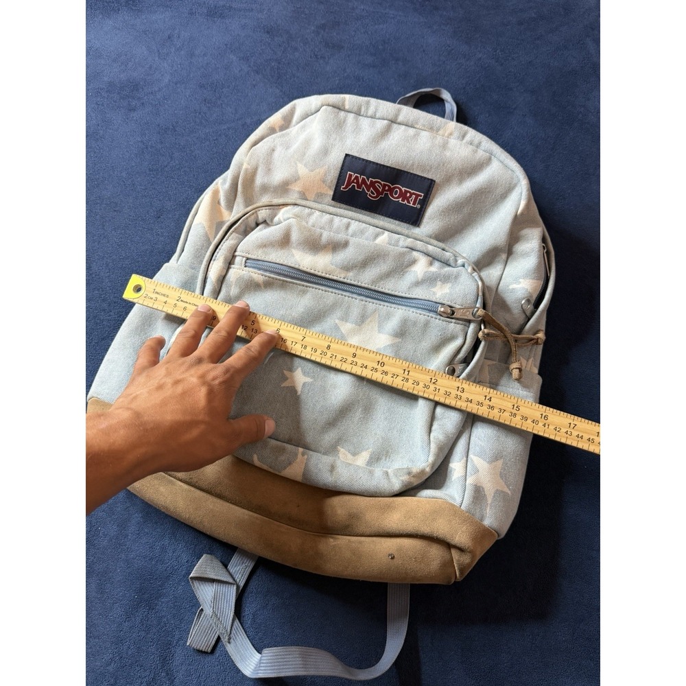 JanSport Right Pack Discharge Denim Star Backpack Suede Bottom Blue Mens